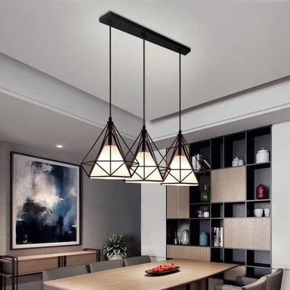 40 Watts 3-Lights Black Metal Diamond Cluster with White Shade, Adjustable Pendant Hanging Ceiling Decorative Lamp