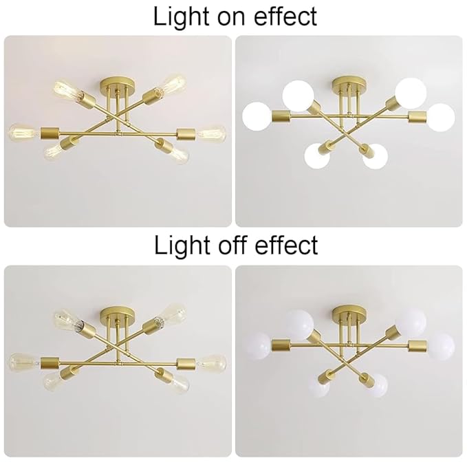 6-Light Ceiling Light for Living Room, Modern Metal Chandelier Light Fixture, Pendant Lights for Ceiling, Without E27 Bulb