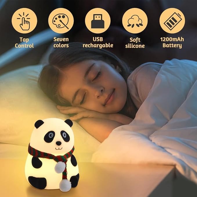 Panda Night Lamp, Panda Touch Silicone Lamp, 7 Colour Changing Light For Kids Bedroom, Usb Rechargeable,Birthday Gift For Girls And Boys (Close Eye), Multicolor, led