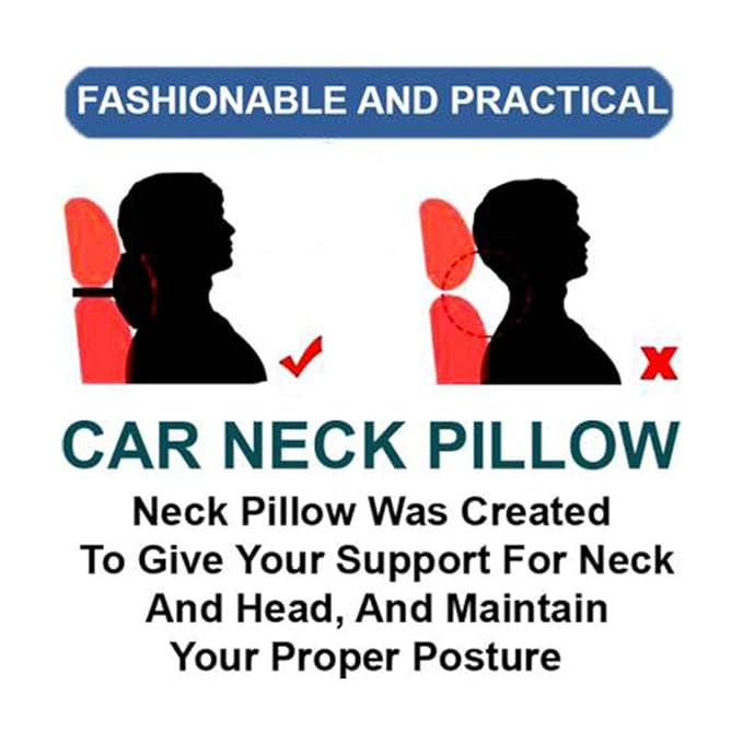 Faux Leather Car Neck Rest Pillow/Cushion Set of Pillows Compatible with All Cars (Black, with RED Embroidery) - Pack of 2 Pieces