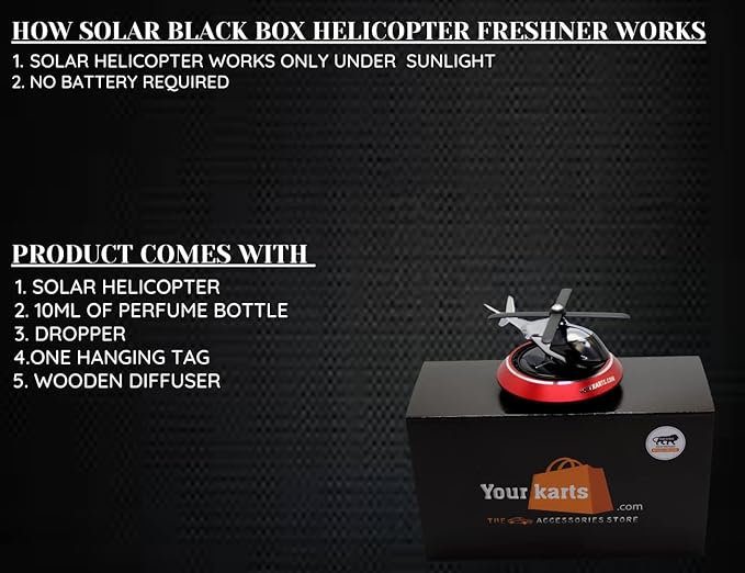 Solar Powered Car Perfume Diffuser/Dispenser | Helicopter Design, Auto Rotation Fan | For Car Dashboard with Perfume liquid & Organic Fragrance