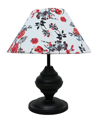 Black Metal Incandescent Table Lamp With Fabric Shade, B22 Holder, Urn,