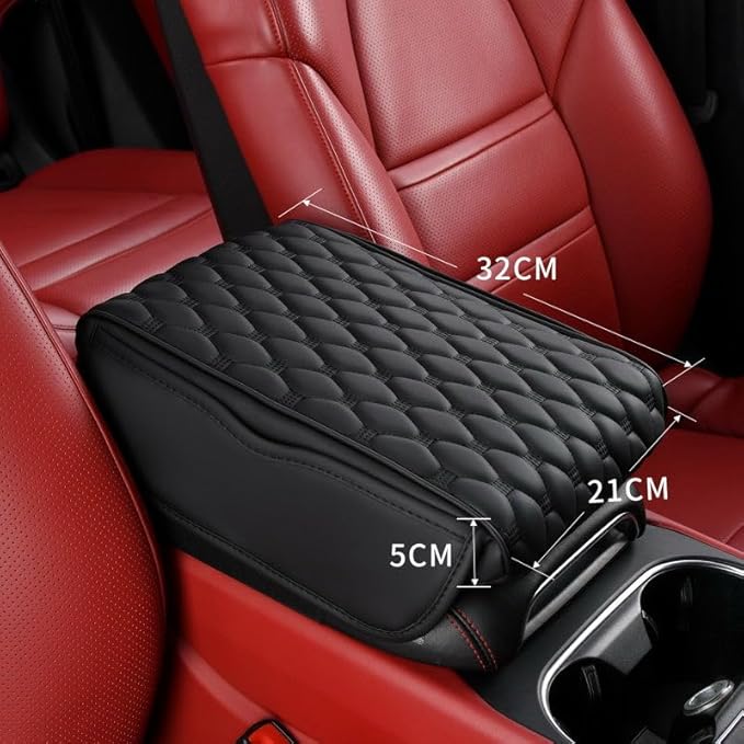 Arm-rest Cover Pad With Side Pockets, Universal Fit for SUV's, Car Armrest Seat Box Cover, Leather Auto Armrest Cover