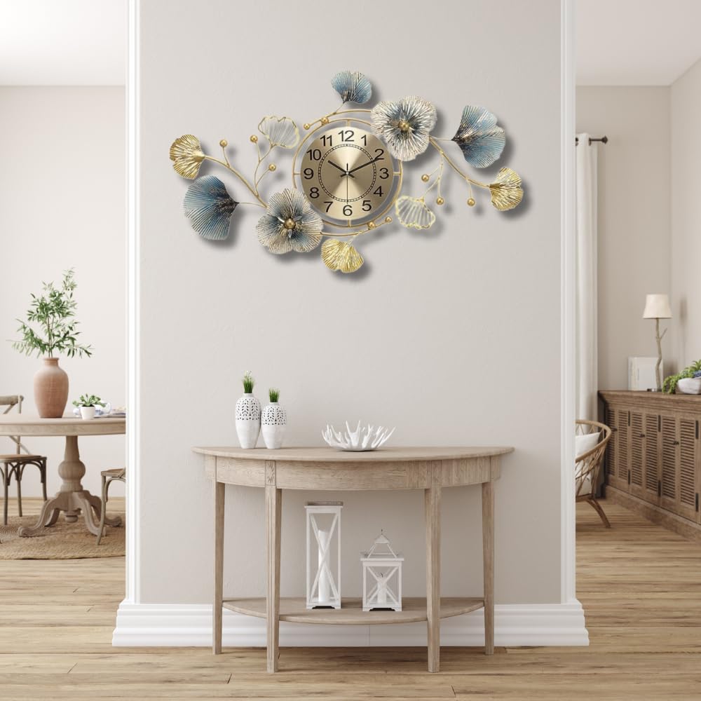 Metal Wall Clock - Floral Design with Silent Sweep Machine - Ideal Home Decor Items and Wall Decoration Items