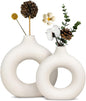 RIBBONS Set of 2 Donut Vases (White, 8.5 & 6 Inches) for Flowers Plants Pampas Grass