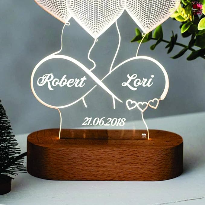 3D Illusion Personalized LED Heart Lamp for Couples Marriage Anniversary| Customized Anniversary Love Couple Gifts Valentine Day