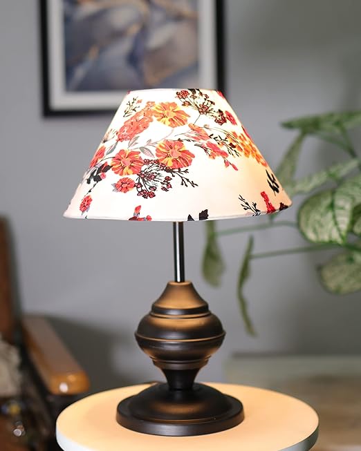 Black Metal Incandescent Table Lamp With Fabric Shade, B22 Holder, Urn,