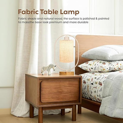 Bedside Lamp for Living Rooms | Bed Lamps for Bedroom with On/Off Button | Side Table Lamp for Bedroom with Cotton Shade, LED, White