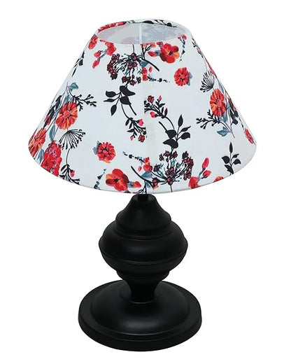 Black Metal Incandescent Table Lamp With Fabric Shade, B22 Holder, Urn,