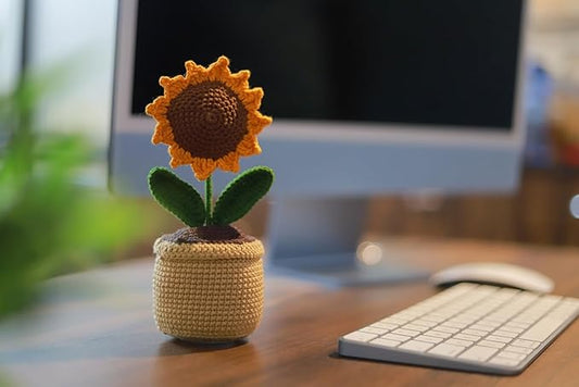 Handmade Crochet Flowers Completed Hand Woven Sunflowers Daisy Knitted Potted Plants Knitted Flower