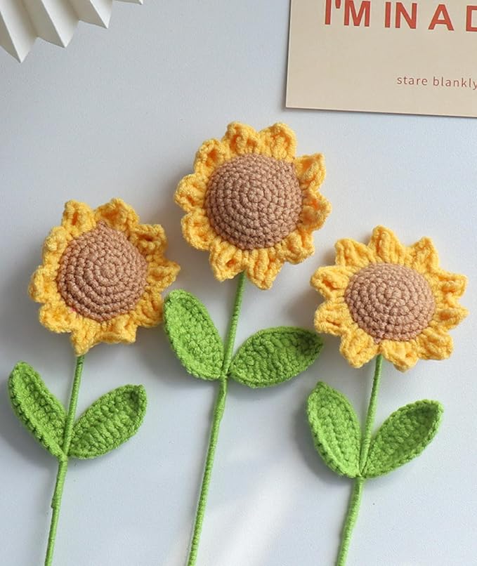 3PCS Crochet Flowers, Artificial Flowers, Flowers, Crochet Sunflower Decor, Handmade Crochet Flowers Woven Sunflowers