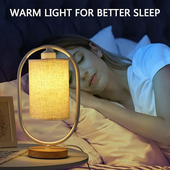 Bedside Lamp for Living Rooms | Bed Lamps for Bedroom with On/Off Button | Side Table Lamp for Bedroom with Cotton Shade, LED, White