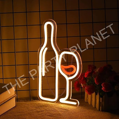 Bottle And Goblet Led Neon Signs Beer Bar Club Bedroom Neon Lights For Office Hotel Pub Cafe Wedding Birthday Party Man Cave Night Light Art Wall Lights 13" X 7.5"