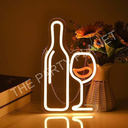 Bottle And Goblet Led Neon Signs Beer Bar Club Bedroom Neon Lights For Office Hotel Pub Cafe Wedding Birthday Party Man Cave Night Light Art Wall Lights 13" X 7.5"