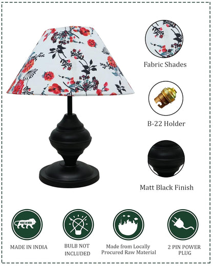 Black Metal Incandescent Table Lamp With Fabric Shade, B22 Holder, Urn,