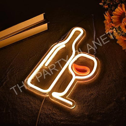 Bottle And Goblet Led Neon Signs Beer Bar Club Bedroom Neon Lights For Office Hotel Pub Cafe Wedding Birthday Party Man Cave Night Light Art Wall Lights 13" X 7.5"