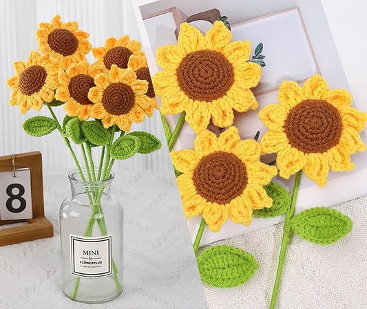 3PCS Crochet Flowers, Artificial Flowers, Flowers, Crochet Sunflower Decor, Handmade Crochet Flowers Woven Sunflowers