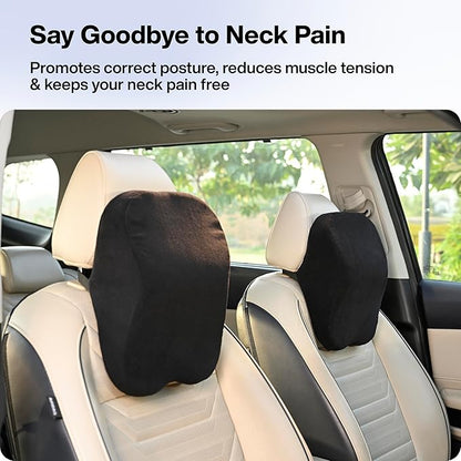 Car Neck Rest Pillow | 2 Years Warranty | Memory Foam Neck Pillow for Car, Car Seat Head Rest Cushion for Neck & Cervical Support - Relieves Neck Pain (Medium, Black, Pack of 1)