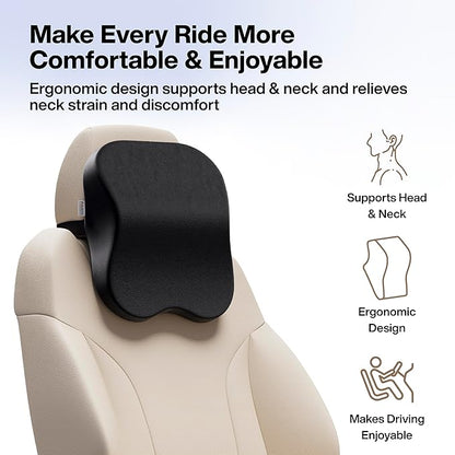 Car Neck Rest Pillow | 2 Years Warranty | Memory Foam Neck Pillow for Car, Car Seat Head Rest Cushion for Neck & Cervical Support - Relieves Neck Pain (Medium, Black, Pack of 1)